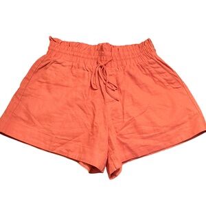 Coral Drawstring Linen Blend Shorts with Pockets